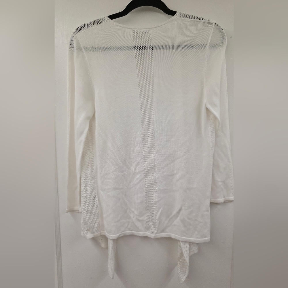 🍁August Silk White Open Front Cardigan Mesh Knit Lightweight Draped Size Small - Picture 2 of 7